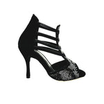 Load image into Gallery viewer, Viper Black (460PW) - Woman&#39;s Sandal in Black Suede with Silver and White Studs livery with stiletto heel Covered in Black Suede
