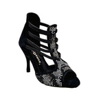 Load image into Gallery viewer, Viper Black (460PW) - Woman&#39;s Sandal in Black Suede with Silver and White Studs livery with stiletto heel Covered in Black Suede
