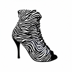 Carica immagine nella Galleria, ALEXIS Zebra (Art. 132) - Mezzo Stivaletto con Zip in Raso seta Zebra inserti in Camoscio Rosso Tacco a Spillo in Alluminio verniciato effetto Gommato Rosso

