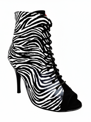 Carica immagine nella Galleria, ALEXIS Zebra (Art. 132) - Mezzo Stivaletto con Zip in Raso seta Zebra inserti in Camoscio Rosso Tacco a Spillo in Alluminio verniciato effetto Gommato Rosso