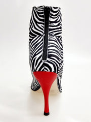 Carica immagine nella Galleria, ALEXIS Zebra (Art. 132) - Mezzo Stivaletto con Zip in Raso seta Zebra inserti in Camoscio Rosso Tacco a Spillo in Alluminio verniciato effetto Gommato Rosso