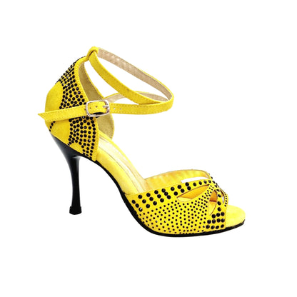 Scarpa da Ballo in Pelle Camosciata Giallo Fluò Deluxe Butterfly PW Wish Dance, nero, vista laterale