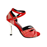 Load image into Gallery viewer, Deluxe Butterfly PW (L2PW) - Scarpa da Ballo in Raso Seta Rosso con Swarovski Boreali e Tacco a Stiletto e a Spillo Laminato Argento

