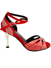 Load image into Gallery viewer, Deluxe Butterfly PW (L2PW) - Scarpa da Ballo in Raso Seta Rosso con Swarovski Boreali e Tacco a Stiletto e a Spillo Laminato Argento