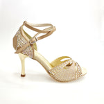 Carica immagine nella Galleria, Delux Butterfly PW (L2PW) - Scarpa da Ballo in Raso Seta color Champagne con Swarovski Boreali Tacco a Stiletto e a  Spillo Laminato Oro
