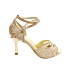 Carica immagine nella Galleria, Delux Butterfly PW (L2PW) - Scarpa da Ballo in Raso Seta color Champagne con Swarovski Boreali Tacco a Stiletto e a  Spillo Laminato Oro

