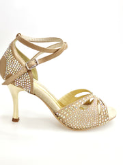 Carica immagine nella Galleria, Delux Butterfly PW (L2PW) - Scarpa da Ballo in Raso Seta color Champagne con Swarovski Boreali Tacco a Stiletto e a  Spillo Laminato Oro
