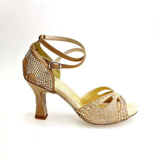 Deluxe Butterfly PW (L2PW) - Scarpa da Ballo in Raso Seta color Champagne con Swarovski Boreali Tacco a Rocchetto Basso
