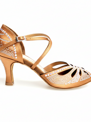 Carica immagine nella Galleria, DADA DIAMOND QC (L55) - SCARPA DA BALLO DA DONNA IN RASO SETA BRONZO TAN CON SWAROVSKI BOREALI CINTURINO INCROCIATO SUL COLLOPIEDE TACCO A ROCCHETTO