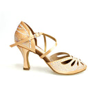 Load image into Gallery viewer, DADA Diamond QC (L55) - Scarpa da Ballo da Donna in Raso Carne cinturino incrociato al collopiede con Swarovski  Boreali Tacco a Rocchetto
