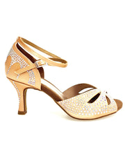 Load image into Gallery viewer, DE LUXE MARIPOSA (L102 QB) - Scarpa da Ballo Donna in Raso Seta Carne Flash Cinturino Incrociato Sulla Caviglia con Swarovski Boreali Tacco Basso a Rocchettino
