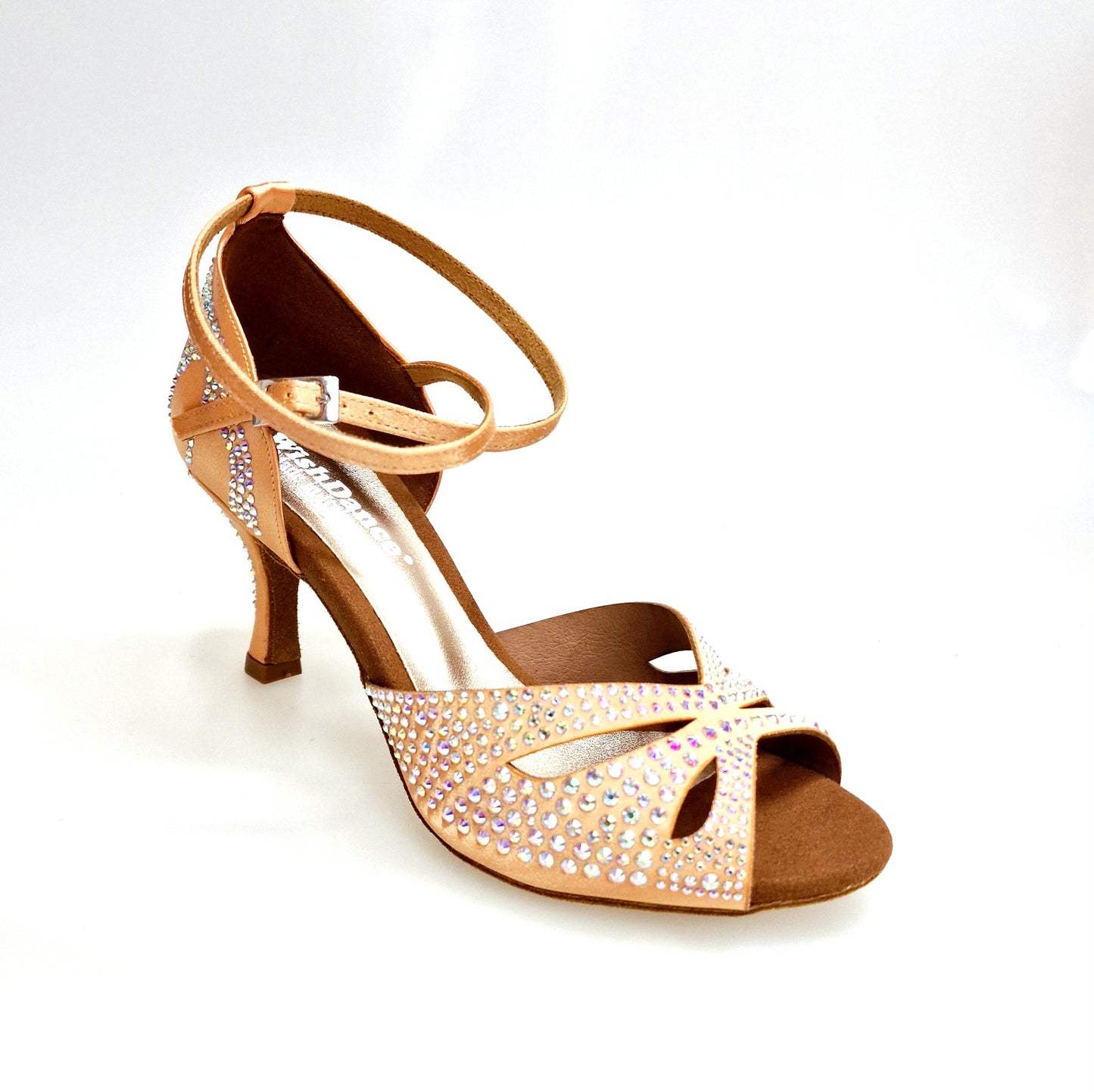 Scarpa da ballo donna DE LUXE MARIPOSA Wish Dance Shop in raso seta carne con cinturino incrociato, Swarovski e tacco basso rocchetto