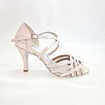 Load image into Gallery viewer, CAROLIN QC (Marea L14) - Scarpa Da Donna in Raso Seta Cipria Rosé Con Swarovski Boreali e Tacco Basso a Spillo Largo Latino Alto
