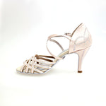 Load image into Gallery viewer, CAROLIN QC (Marea L14) - Scarpa Da Donna in Raso Seta Cipria Rosé Con Swarovski Boreali e Tacco Basso a Spillo Largo Latino Alto
