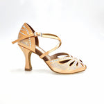 Load image into Gallery viewer, DADA Diamond QC (L55) - Scarpa da Ballo da Donna in Raso Carne cinturino incrociato al collopiede con Swarovski  Boreali Tacco a Rocchetto
