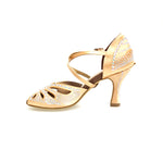 Load image into Gallery viewer, DADA Diamond QC (L55) - Scarpa da Ballo da Donna in Raso Carne cinturino incrociato al collopiede con Swarovski  Boreali Tacco a Rocchetto
