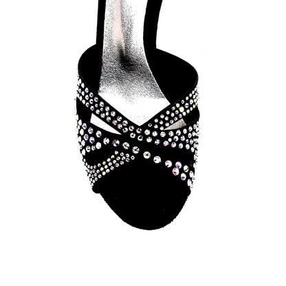Scarpa da ballo donna Wish Dance Shop DELUXE MARIPOSA in raso seta nera con Swarovski, cinturino incrociato e tacco a rocchetto