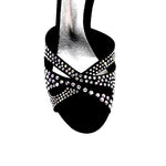 Load image into Gallery viewer, DELUXE MARIPOSA (L102 QB) - Scarpa da Ballo Donna in Raso Seta Nera con Swarovski con Cinturino incrociato alla Caviglia e Tacco a Rocchetto
