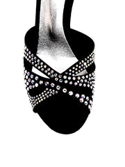 Carica immagine nella Galleria, DELUXE MARIPOSA (L102 QB) - Scarpa da Ballo Donna in Raso Seta Nera con Swarovski con Cinturino incrociato alla Caviglia e Tacco a Rocchetto
