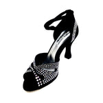 Load image into Gallery viewer, DELUXE MARIPOSA (L102 QB) - Scarpa da Ballo Donna in Raso Seta Nera con Swarovski con Cinturino incrociato alla Caviglia e Tacco a Rocchetto
