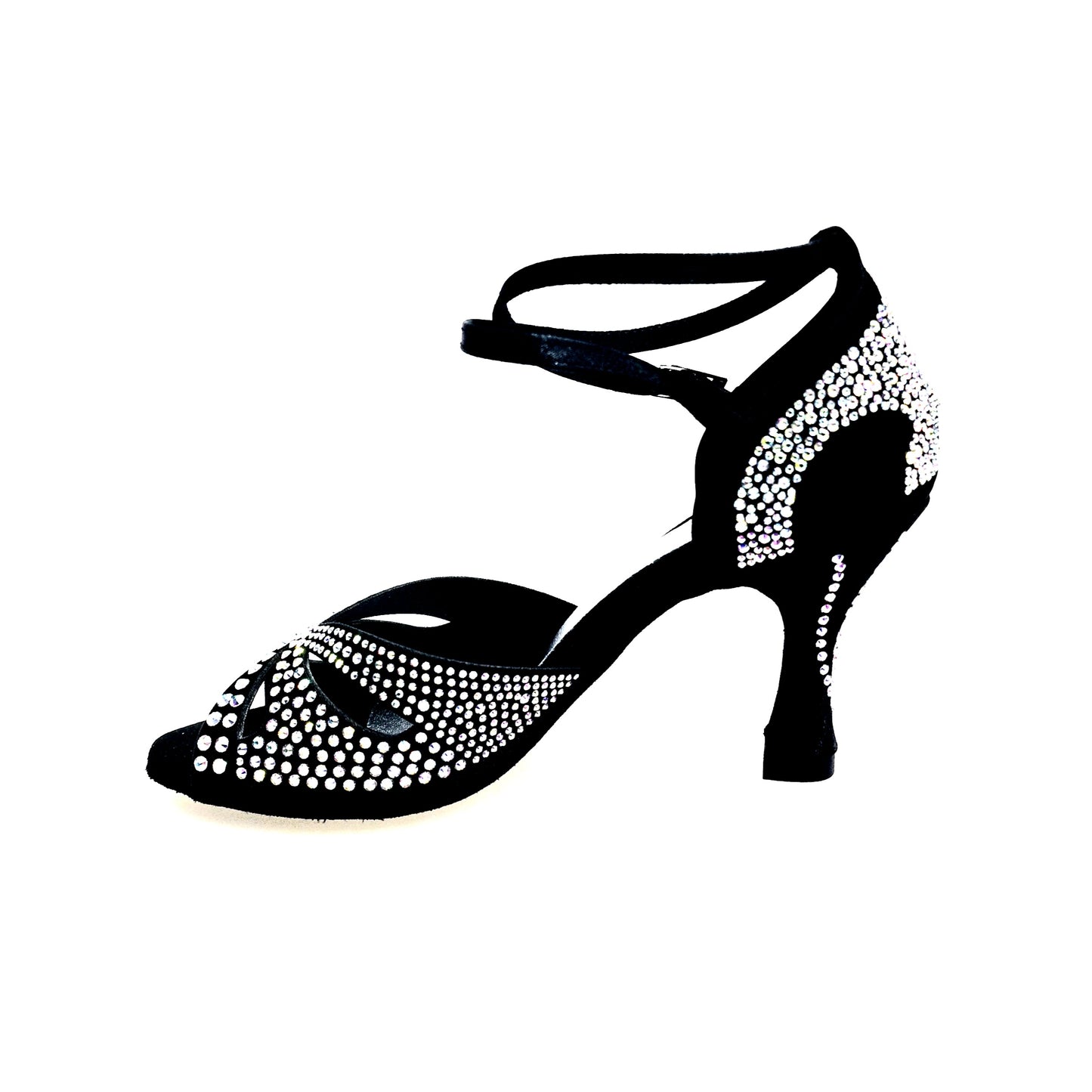 Scarpa da ballo donna Deluxe Mariposa Wish Dance Shop in raso seta nera con Swarovski, cinturino incrociato e tacco a rocchetto
