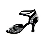 Load image into Gallery viewer, DELUXE MARIPOSA (L102 QB) - Scarpa da Ballo Donna in Raso Seta Nera con Swarovski con Cinturino incrociato alla Caviglia e Tacco a Rocchetto
