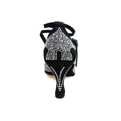 Scarpa da ballo donna Wish Dance Shop Deluxe Mariposa in raso seta nera con Swarovski, cinturino incrociato e tacco a rocchetto