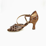 Load image into Gallery viewer, CAROLIN QC (Marea L14) - Scarpa Da Donna Bi-Flex in Raso Seta Bronzo Con Swarovski Boreali e Tacco a Rocchetto
