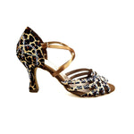 Load image into Gallery viewer, CAROLIN QC (Marea L14) - Scarpa Da Donna Bi-Flex in Raso Seta Leopardo Beige con Swarovski Boreali e Tacco a Rocchetto
