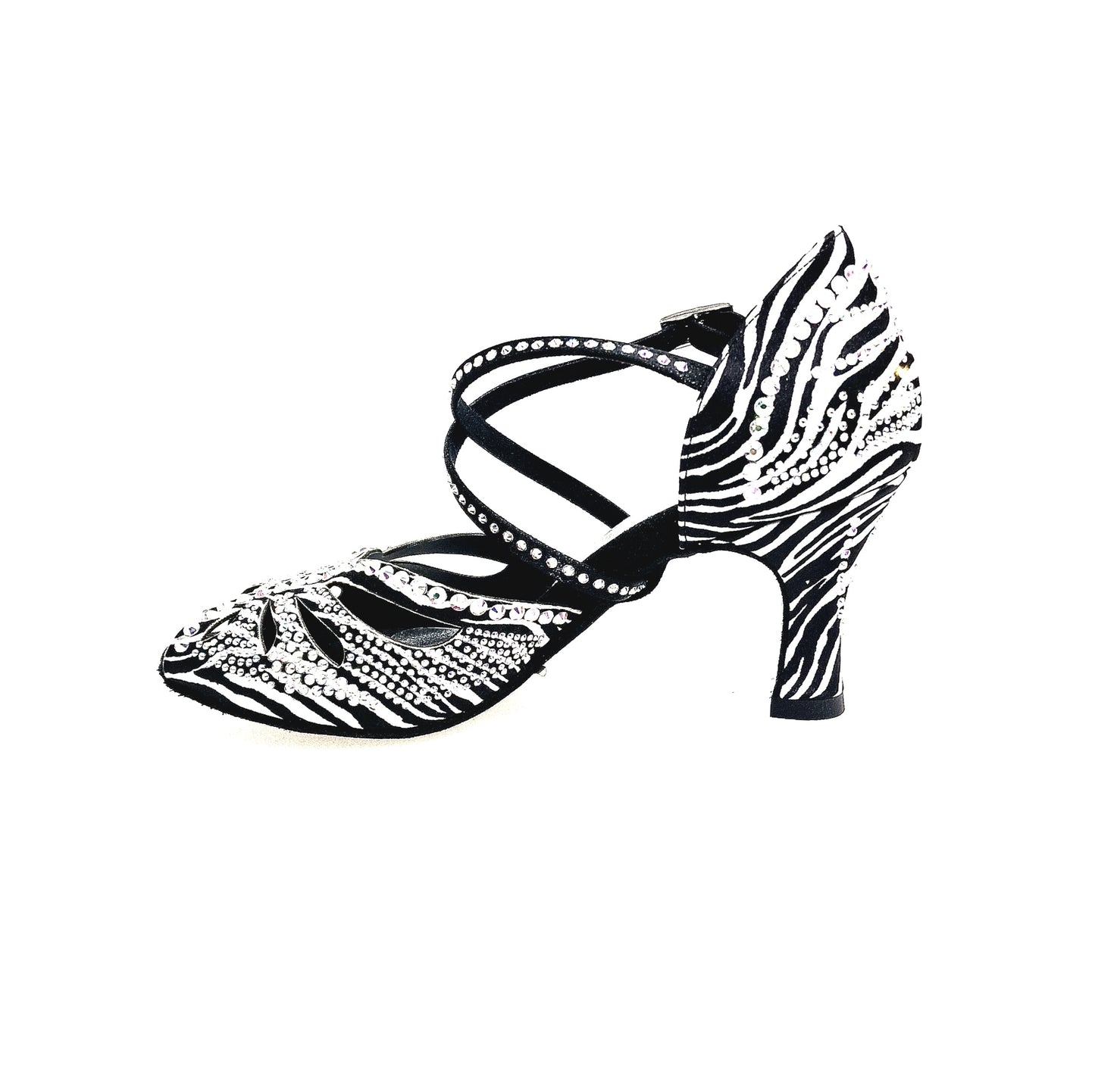 Scarpa da ballo donna DADA Zebra Diamond PLUS QC in raso seta zebrato con cinturino Swarovski e tacco a rocchetto