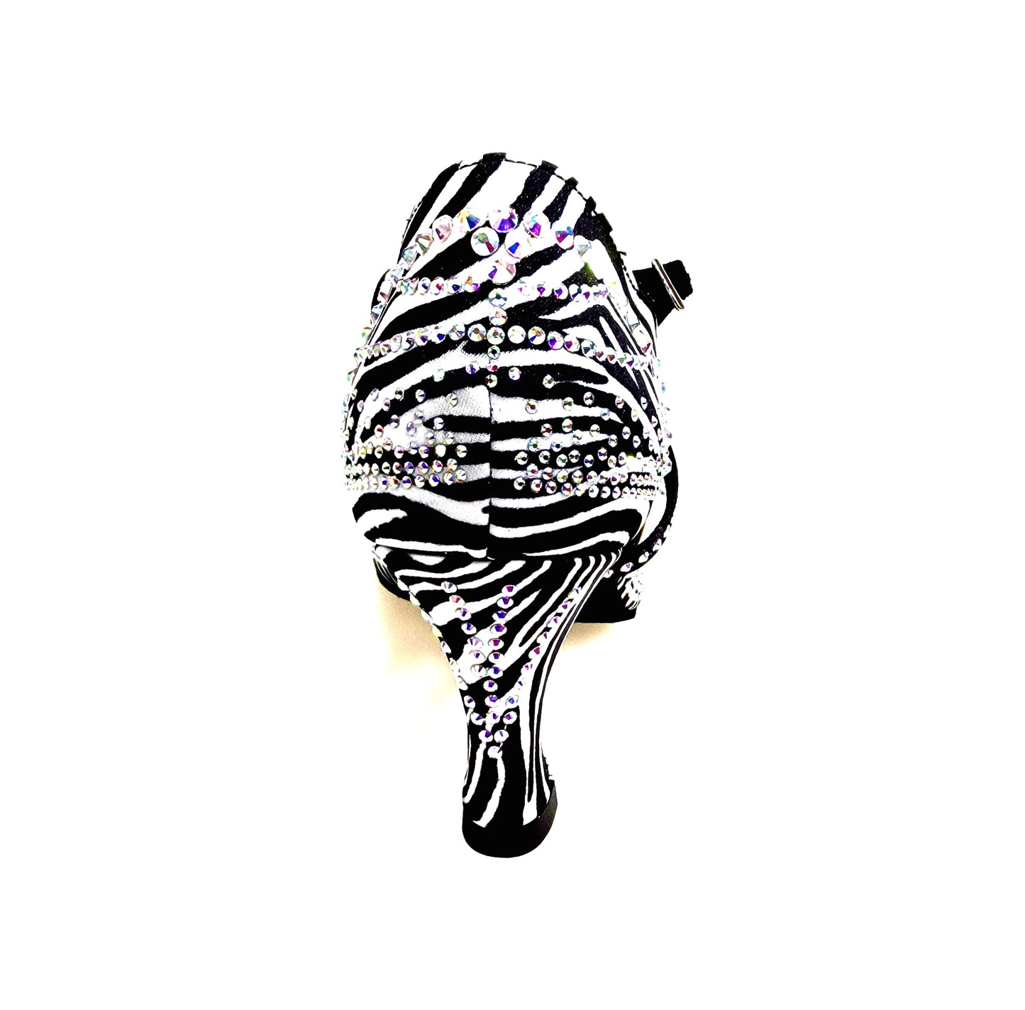 Scarpa da ballo donna DADA Zebra Diamond PLUS QC in raso seta zebrato con cinturino Swarovski e tacco a rocchetto.