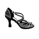 Carica immagine nella Galleria, DADA Diamond PLUS QC (L55) - Scarpa da Ballo da Donna in Raso Seta Nero cinturino incrociato sul collopiede con Swarovski boreali anche sul cinturino tacco a Rocchetto
