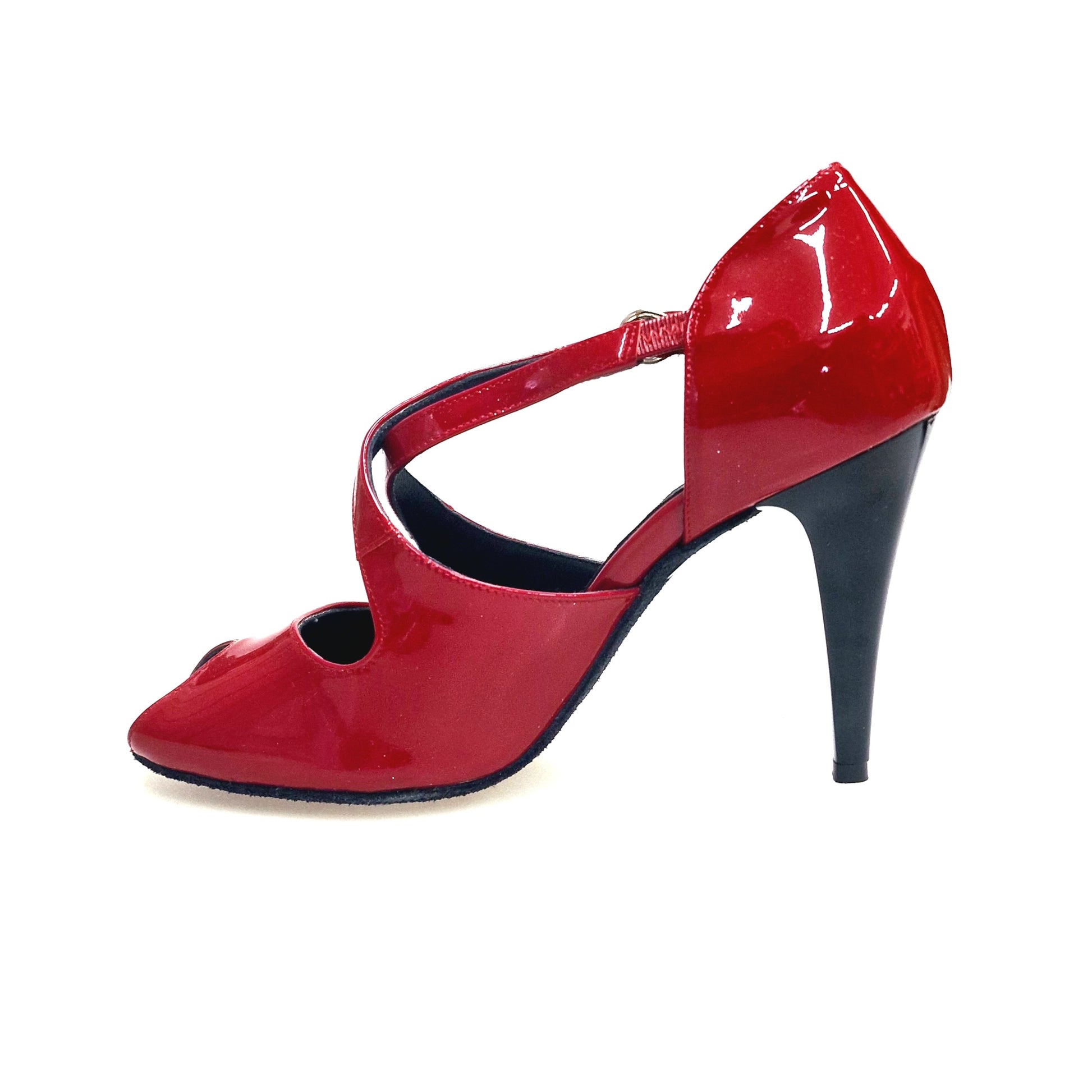 Scarpa da donna in pelle di vernice rossa DANY Red con tacco a spillo largo nero, stile elegante e moderno di Wish Dance Shop