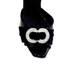 Load image into Gallery viewer, GILDA SW  F.626  (R.L. by WISHDANCE)  Sandalo da Donna in Pelle di Vernice nera Camoscio Nero con Gioiello Swarovski Kristall incastonato tacco a Spillo Largo
