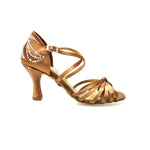 Load image into Gallery viewer, Fabiana SW (205/6) - Scarpa da Ballo Donna Raso Seta Bronzo Tallone con Swarovski con Tacco a Rocchetto
