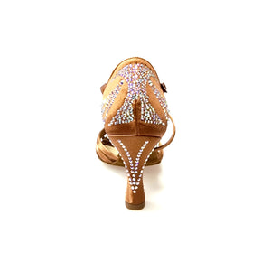 Fabiana SW (205/6) - Scarpa da Ballo Donna Raso Seta Bronzo Tallone con Swarovski con Tacco a Rocchetto