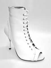 Carica immagine nella Galleria, ALEXIS White Angel (Art. 132) - Mezzo Stivaletto con Zip in Pelle Bianca Tacco a Spillo in Alluminio Laminato Argento
