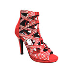 Carica immagine nella Galleria, Olimpya Confort Plus - Sandalo a Tronchetto in Camoscio Rosso con Swarovski Boreali e Tacco alto a Spillo largo
