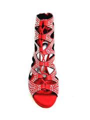 Carica immagine nella Galleria, Olimpya Confort Plus - Sandalo a Tronchetto in Camoscio Rosso con Swarovski Boreali e Tacco alto a Spillo largo
