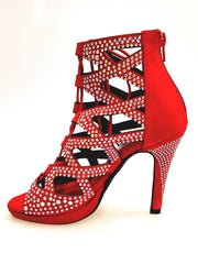 Carica immagine nella Galleria, Olimpya Confort Plus - Sandalo a Tronchetto in Camoscio Rosso con Swarovski Boreali e Tacco alto a Spillo largo
