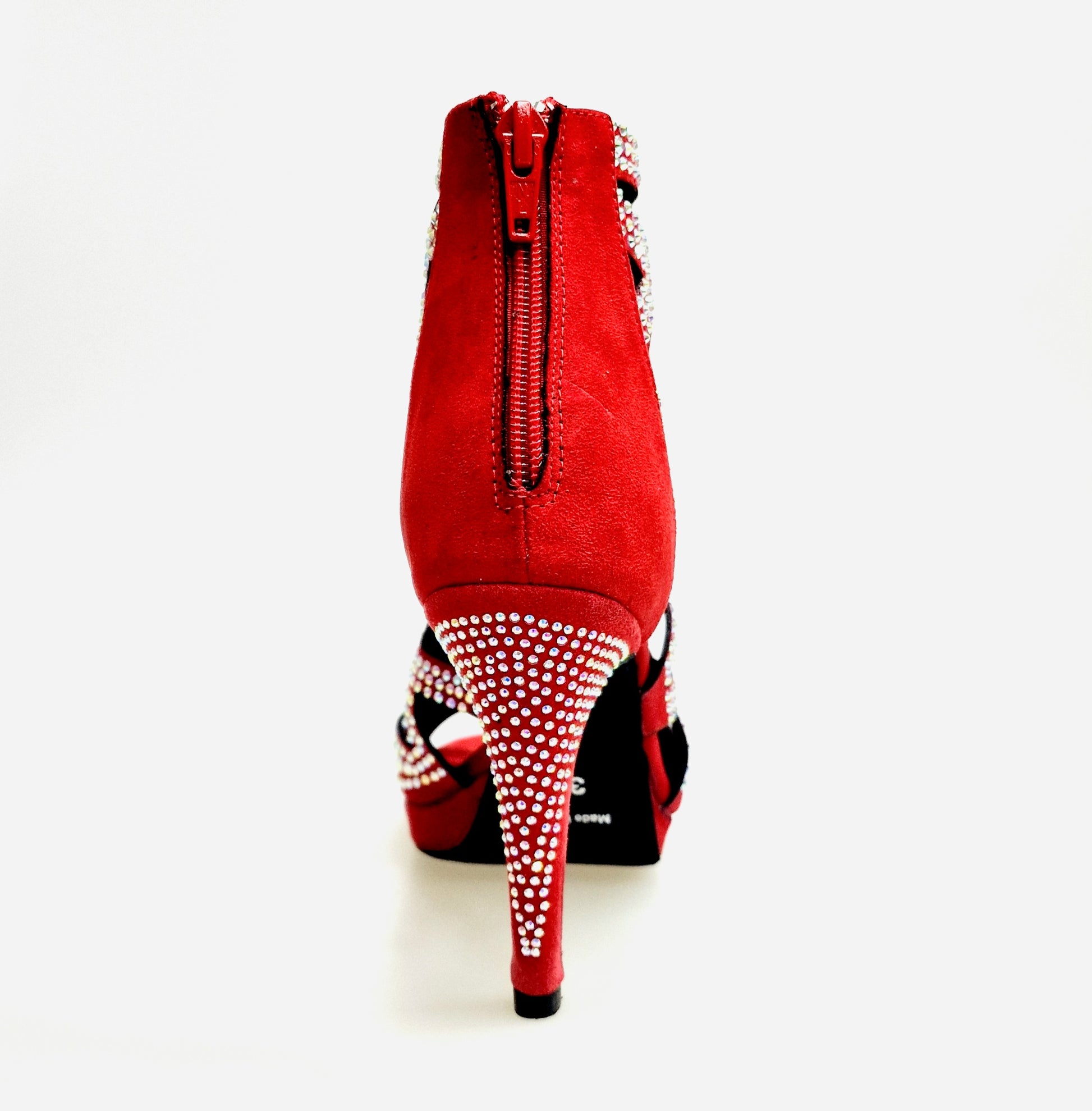 Sandalo a tronchetto Olimpya Confort Plus in camoscio rosso con Swarovski Boreali e tacco alto a spillo, scarpe Wish Dance Shop