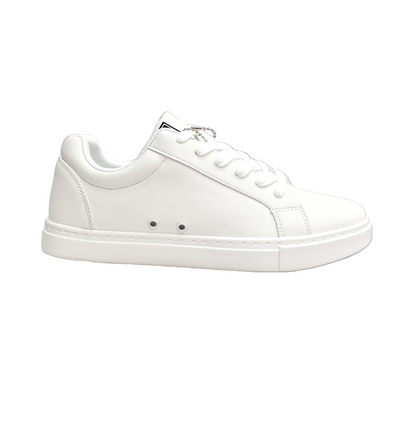 Sneaker ecopelle bianca Suprema White Black Vortex Wish Dance Shop con suola in gomma e resina, dettagli neri e design confortevole