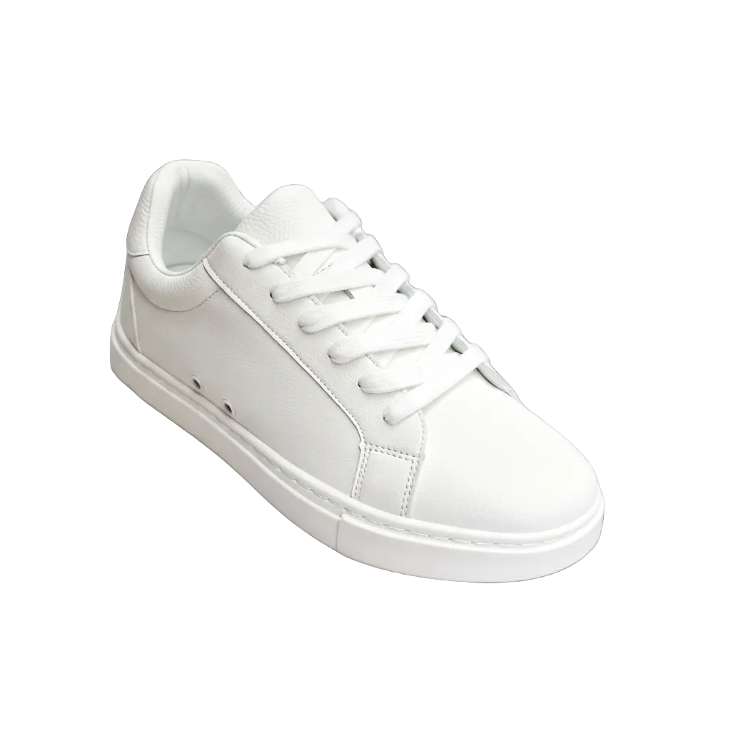 Sneaker ecopelle bianca Suprema White Black Vortex con suola in gomma e resina, dettagli neri e design leggero e flessibile.