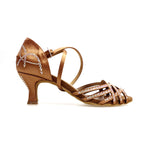 Load image into Gallery viewer, CAROLIN QC (Marea L14) - Scarpa Da Donna Bi-Flex in Raso Seta Bronzo Con Swarovski Boreali e Tacco a Rocchetto Basso
