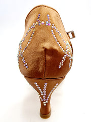 Carica immagine nella Galleria, CAROLIN QC (Marea L14) - Scarpa Da Donna Bi-Flex in Raso Seta Bronzo Con Swarovski Boreali e Tacco a Rocchetto Basso
