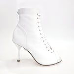 Load image into Gallery viewer, ALEXIS White Angel (Art. 132) - Mezzo Stivaletto con Zip in Pelle Bianca Tacco a Stiletto Squadrato Sottile in Alluminio Laminato Argento
