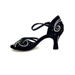 Load image into Gallery viewer, MARTINA (L10) - Scarpa da Ballo in Raso Seta Nero Con Swarovski Boreali e Tacco a Rocchetto
