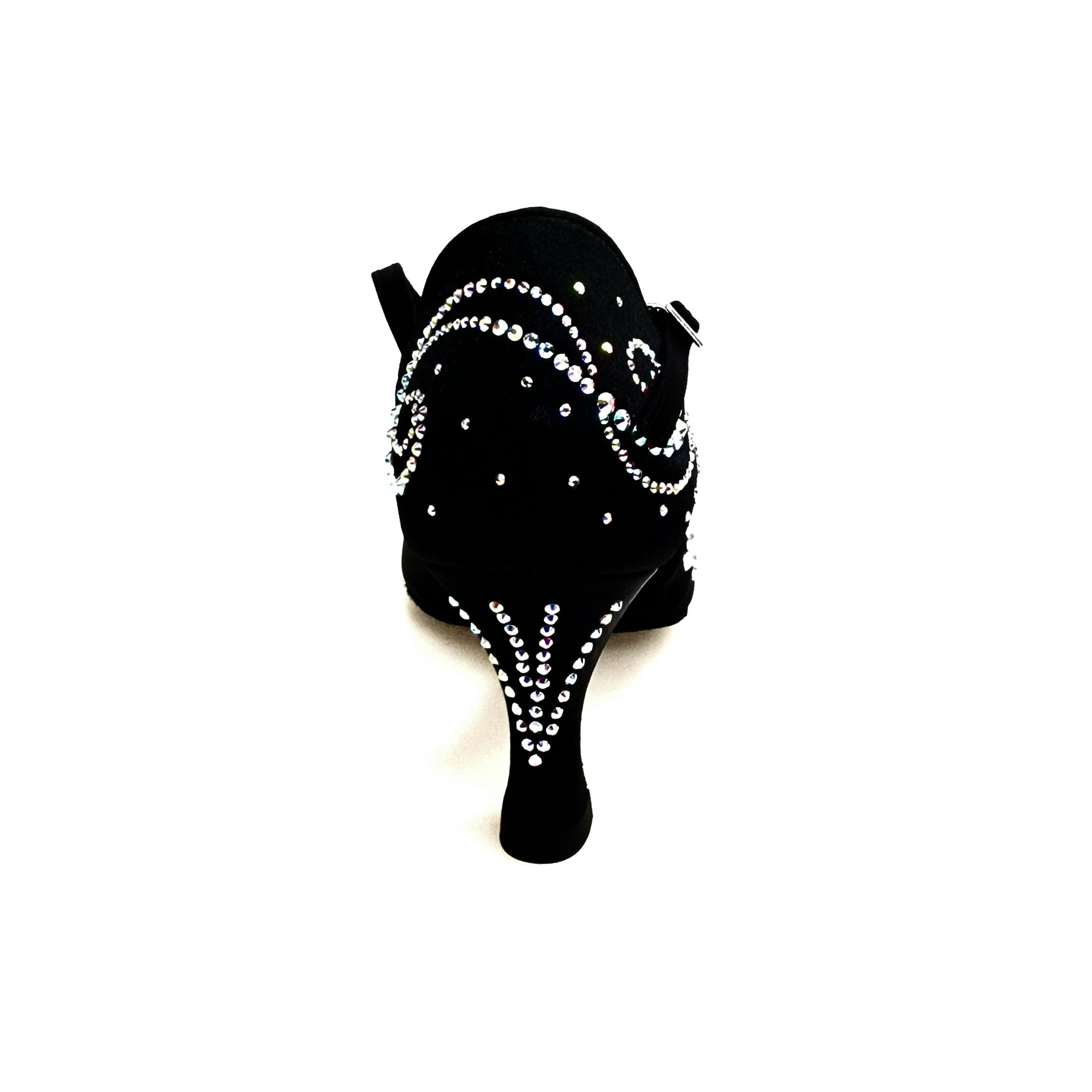 Scarpa da ballo Martina Wish Dance Shop in raso seta nero con Swarovski Boreali e tacco a rocchetto, dettagli eleganti.