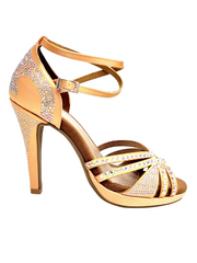 Carica immagine nella Galleria, ALMA Dream (LP3) - Scarpa da Ballo da Donna in Raso seta Carne Flash con Swarovski Boreali Cinturino Doppio alla Caviglia Plateau e Tacco Alto a Spillo Largo
