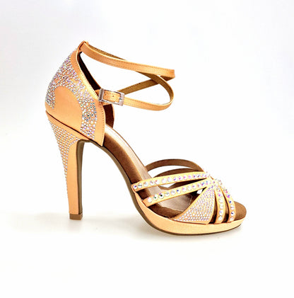 Scarpa da ballo donna ALMA Dream Wish Dance Shop in raso seta carne con Swarovski, cinturino doppio, plateau e tacco alto largo